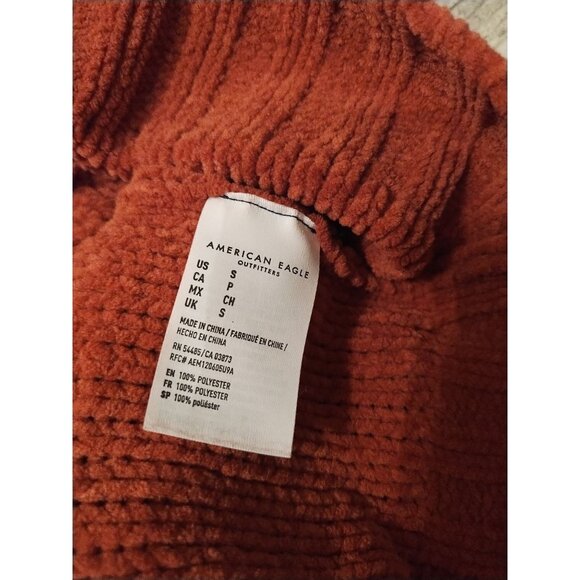 American Eagle Cropped Chenille Crewneck Sweater S Burnt Orange Y2K - Picture 4 of 5